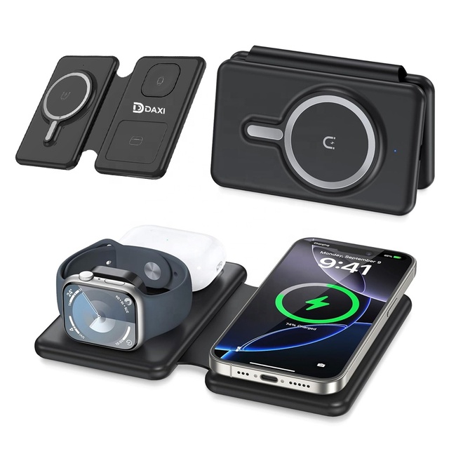 Compact Flip Folding 3 in 1 Multi-functional Wireless Charger Station for iPhone AirPods iWatch Earbuds Watch Phone Fast Charger