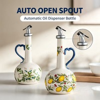 Botol Minyak Keramik Bergaris Lukis Tangan Eropa dan Amerika, Botol Minyak Zaitun, Botol Kecap Cuka Dapur