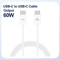 Cable de Carga USB-C de 60W, Cable Trenzado de 48 Hilos Tipo C a Tipo C para Carga Rápida, Cable Cargador para Teléfono IP 16