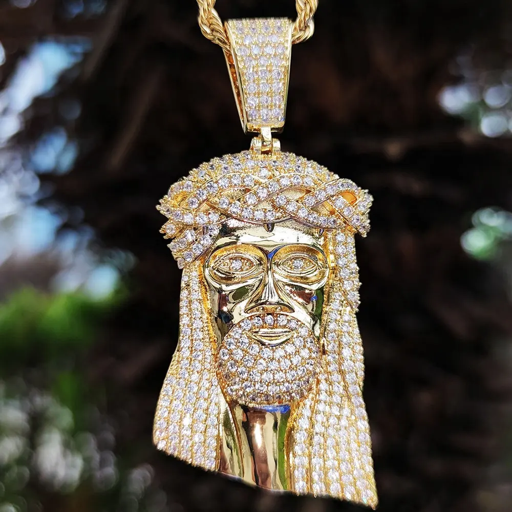 Mister Jewelry Hip Hop Iced Out Jesus Piece Jesus Head Pendant with Rope Chain