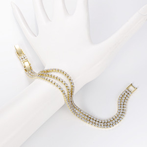 Personalización de moda joyería de latón pulsera de diamantes <span class=keywords><strong>mujer</strong></span> hip hop pequeño circón dobles filas tres filas pulsera de <span class=keywords><strong>tenis</strong></span> - Product Image 4