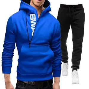 Pullover Men's Hooded Sweater Oblique Zipper Colored Half Pull Sweater Coat