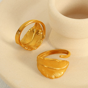 Anillos de Moda con Diseño de Pluma Dorada, Banda Abierta, Engaste Pavé, Ajustables, Joyería Unisex, Regalo - Product Image 2