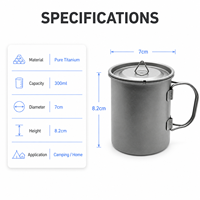 Tasse de camping pliable en titane pur, empilable, résistante au feu, pour l'extérieur et la maison, pour le thé