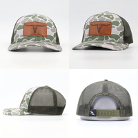 Gorra de camuflaje para caza, estilo snapback, de 6 paneles, con malla, parche de cuero personalizado con logo, gorra de camionero de algodón marrón camuflado.