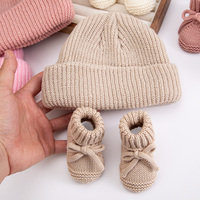 Gorro y botines de punto para recién nacido, 2 piezas, estilo hecho a mano, suaves, de ganchillo, para regalo de baby shower