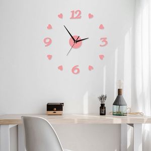 Horloge numérique créative en forme de cœur à faire soi-même, autocollante, en acrylique miroir 3D, horloge murale silencieuse pour la décoration du salon et de la chambre - Product Image 4