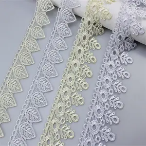 Factory Hot Selling Water Soluble White Black Polyester Embroidery Cotton Lace Trim For Dresses Gift Packaging Curtains