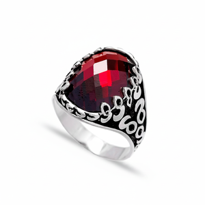 Ottoman Design <b>Men</b> <b>Rings</b> Oval Cut Garnet Gemstone Authentic <b>Men</b> <b>Ring</b> Wholesale Handmade 925 <b>Sterling</b> <b>Silver</b> - Product Image 2