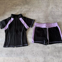 Ensemble de vêtements pour femmes en gros, ensemble deux pièces décontracté d'été avec chemise à manches courtes et short color block en nylon et élasthanne