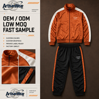 Ensemble de veste de survêtement zippée orange pour homme et pantalon de jogging noir avec bande latérale contrastée, décontracté, OEM ODM