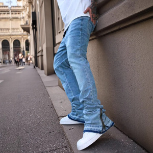 <span class=keywords><strong>Jeans</strong></span> Denim Personalizzati OEM a Gamba Dritta con Effetto Svasato per <span class=keywords><strong>Uomo</strong></span>, Pantaloni Elasticizzati Lavati per Vendita all'Ingrosso - Product Image 3