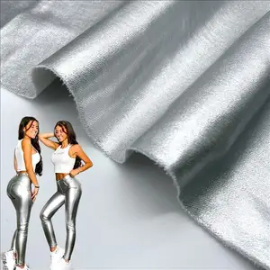 Holographic PU Synthetic Leather Silver Metallic Knit Reflective Fabric For Pants