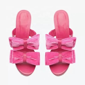 Mules à talons aiguilles pour femmes, sandales à talons fins et hauts, avec nœud en tissu floqué, plateforme épaisse, pour soirée, club, été, chaussures de soirée - Product Image 6