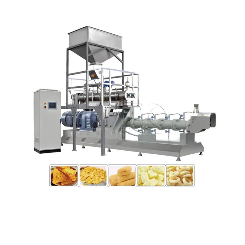 Mesin pembuat makanan ringan jagung buntil otomatis ekstruder gembung ekstruder sekrup ganda mesin makanan ringan 1500 kg/jam