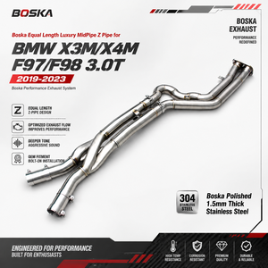 ท่อไอเสียตรงรุ่นแบบความยาวเท่ากัน รุ่น Z Pipe สำหรับ BMW X3M/X4M F97/F98 3.0T ปี 2019-2023 ยี่ห้อ Boska ขัดเงา หนา 1.5 มม. ผลิตจากสแตนเลส 304 - Product Image 1