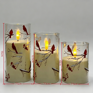 Lot de 3 bougies LED sans flamme avec télécommande, motif oiseau, en verre, à piles, scintillantes pour la décoration intérieure - Product Image 3