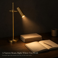 Lampe de bureau réglable en cuivre, lampe de lecture de chevet, mince, blanc chaud 3000K, pour chambre à coucher, bureau, hôtel