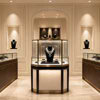 Vitrine à bijoux en verre incurvé avec éclairage LED, comptoir d'exposition sur mesure pour boutiques, centres commerciaux et magasins de détail