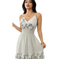 Robe trapèze en coton, douce, brodée de fleurs, avec bretelles spaghetti ajustables tie-dye, légère et lavable