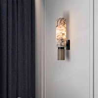Applique murale minimaliste en albâtre espagnol, lampe murale en marbre naturel pour couloir, éclairage LED moderne pour chambre d'hôtel