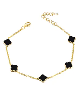 Moda jóias pulseiras e pulseiras designer personalizado ágata preta encantos 18 k banhado a ouro trevo pulseira para as mulheres