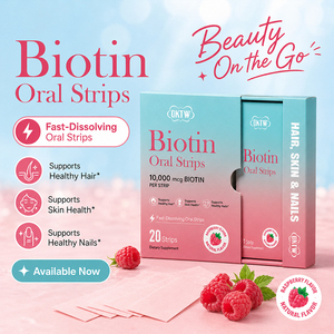 Tiras Orales de Biotina OKTE 10000 mcg de Disolución Rápida para la Salud del Cabello, Piel y Uñas, Suplemento en Película que se Derrite en la Boca - Product Image 1