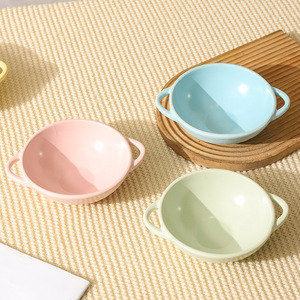 Envío gratis, tazón de fideos instantáneos estilo japonés resistente a altas temperaturas, tazón para ensalada de color crema con doble asa y acabado bajo esmalte. - Product Image 2