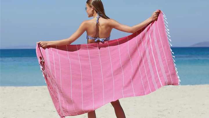 Turkish Peshtemal Towel – 100% Cotton Jumbo Beach Towel, Striped Crystal Design - View #4