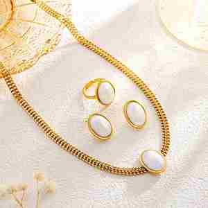 316L Stainless Steel Pearls Thick <b>Necklace</b> Earrings <b>Ring</b> for Women Simple Vintage Jewelry Set Gifts Party Accessories - Product Image 1