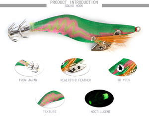 Mực Sáng Jig Câu Cá Gỗ Tôm Thu Hút Mực Mực <span class=keywords><strong>Jigs</strong></span> Lures Spinner Mồi Gỗ Tôm Với 3.0 # Móc - Product Image 5