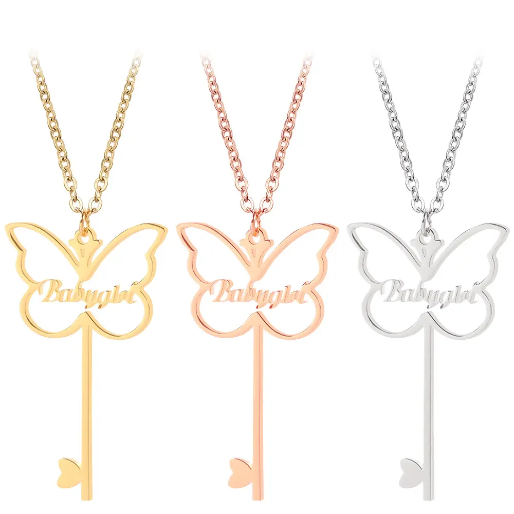 Influencer dropship vendor Any Language Personalized Any Name jewelry Stainless Steel Custom Butterfly Name Necklace