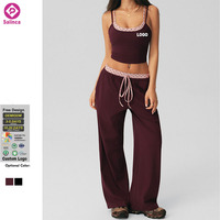 Nouvel Arrivage Ensemble de Yoga et Pilates pour Femme à Pois avec Logo Personnalisé, Haut Court Sexy à Bretelles Fines et Pantalon Large