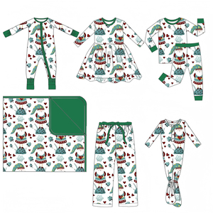 Vente de gros Vêtements de Noël en bambou biologique à impression réactive personnalisée Barboteuses pour bébés Ensemble de pyjama en bambou pour garçons et filles - Product Image 2