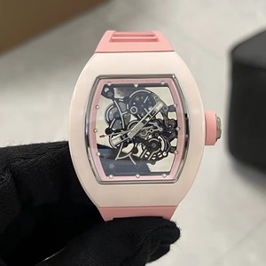 Vibrant Statement Style Pink Case White Strap Skeleton Automatic Mechanical <b>Mens</b> <b>Watch</b> <b>Waterproof</b> Luminous Sporty Fashion Newest - Product Image 2