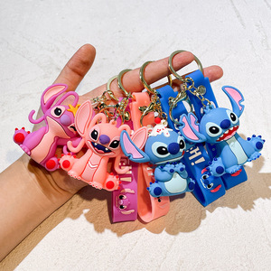 3D Kawaii Anime Keychain đồ chơi dễ thương cao su sáng tạo phim hoạt hình Lilo và khâu Keychain Xe ba lô mặt dây chuyền Keyring bán buôn - Product Image 4