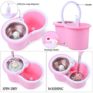 Floor Cleaning Durable Steel Pole 2 <b>Mop</b> Pads 360 Degree Magic Rotating <b>Microfiber</b> Spinning <b>Mops</b> Buckets with 2 Big Wheels - Product Image 4