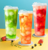 Gobelets en plastique jetables transparents avec couvercles pour jus et boissons, sans BPA, qualité alimentaire, vente en gros