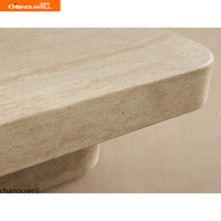 Table basse d'extérieur en faux travertin, résistante aux rayures et aux taches, table de patio en béton scellé