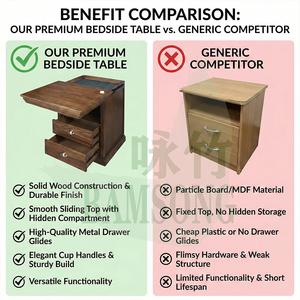 <span class=keywords><strong>Table</strong></span> <span class=keywords><strong>de</strong></span> <span class=keywords><strong>Chevet</strong></span> en Bambou Massif Écologique avec Tiroir et Rangement Intégré - Product Image 3