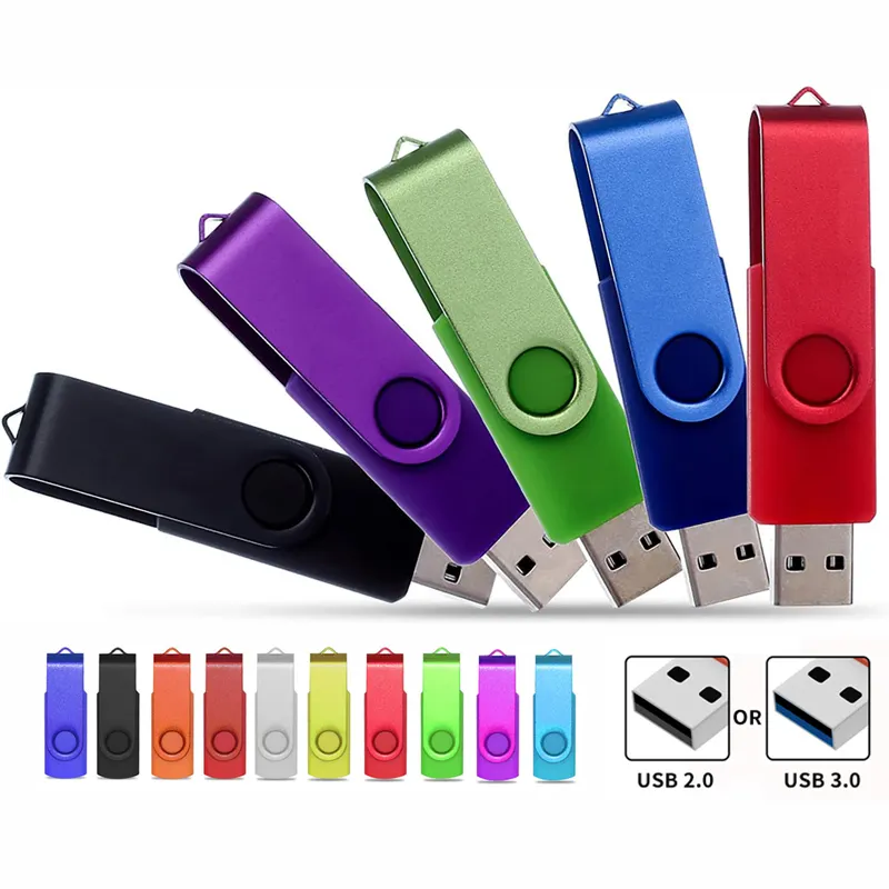 USB Flash Drive Memory Stick pendrives bán buôn 128GB 64GB 32GB 16GB 8GB 4GB 2GB 1GB 128Mb xoay U đĩa USB Stick với logo