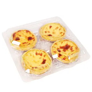 批发4孔食品蛋挞塑料食品包装盒带透明盖