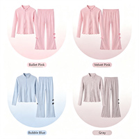 Conjunto de 2 Piezas de Danza para Niñas, Otoño-Invierno, Chaqueta con Cierre y Cuello Alto de Forro Polar y Pantalones Acampanados, Traje Cálido para Práctica de Ballet