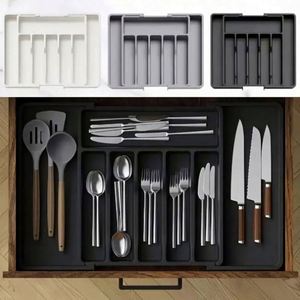 Organisateur de tiroir à couverts pliable multifonctionnel réglable en plastique pour rangement de couverts et ustensiles de cuisine - Product Image 3