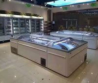 Réfrigérateur horizontal commercial, vitrine pour la présentation de la viande, réfrigérateur avec porte en verre