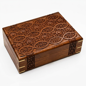 Handmade Bamboo <b>Wooden</b> <b>Jewelry</b> <b>Box</b> Carved Floral Treasure Case Lockable Storage Organizer for Rings Necklaces Christmas - Product Image 1