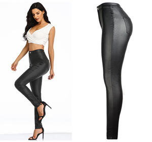 Estilo de club nocturno europeo y americano Sexy negro PU <span class=keywords><strong>pantalones</strong></span> de <span class=keywords><strong>cuero</strong></span> de cintura alta elástico de cintura alta <span class=keywords><strong>Pantalones</strong></span> de <span class=keywords><strong>mujer</strong></span> de <span class=keywords><strong>cuero</strong></span> de imitación - Product Image 2