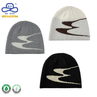 Gorro de Punto Personalizado con Logotipo, sin Borde, con Patrón de Ondas Abstractas, Cálido para Invierno, Unisex, Venta al Por Mayor, Proveedor ODM OEM