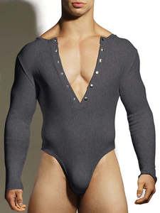 Nuovo Body Sexy da <span class=keywords><strong>Uomo</strong></span>, Tuta Aderente a Maniche Lunghe con Taglio Triangolare per Uomini Gay - Product Image 3