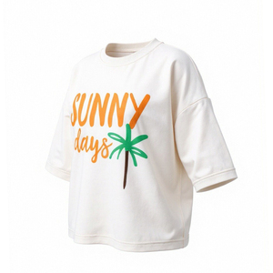 Abbigliamento estivo per bambini giorno di sole t-shirt bianca stampata con pantaloncini a righe arancioni Set di abbigliamento Casual per bambini e ragazze - Product Image 3